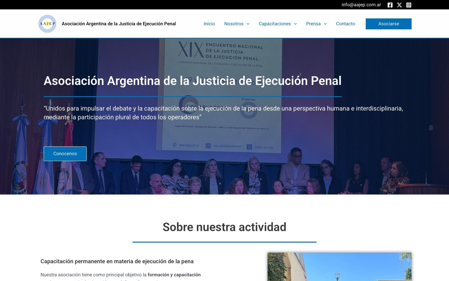 Captura del sitio de la Asociación Argentina de la Justicia de Ejecución Penal desarrollado por MSA Projects