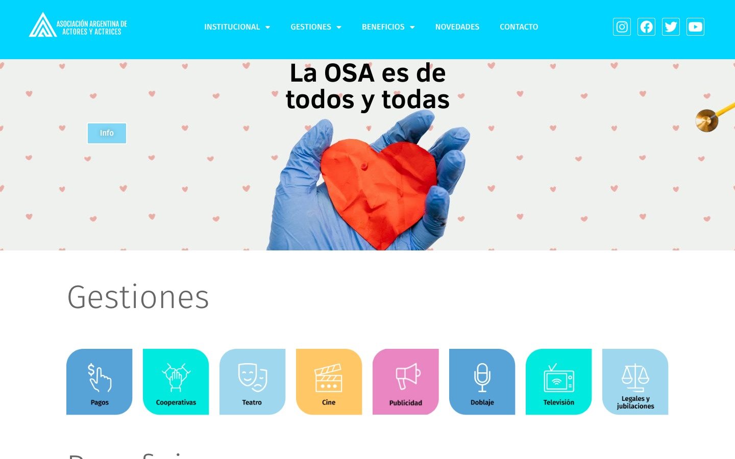 Captura del sitio de Asociación Argentina de Actores desarrollado por MSA Projects