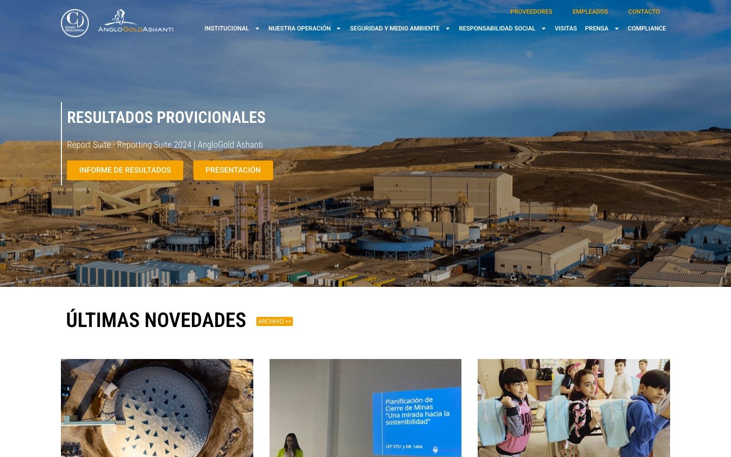 Captura del sitio de Cerro Vanguardia desarrollado por MSA Projects